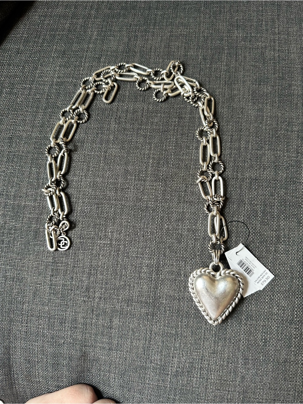 Chico’s Silver Heart Pendant Link Necklace